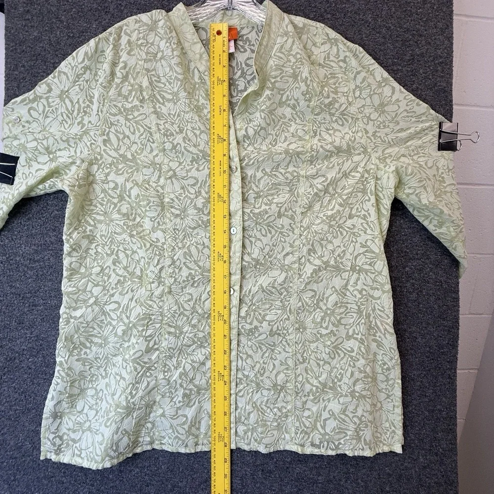 Hearts Of Palm Womens Tunic Top Sz 18 Green Burnout Roll Tab Sleeve Tropical - Picture 9 of 10